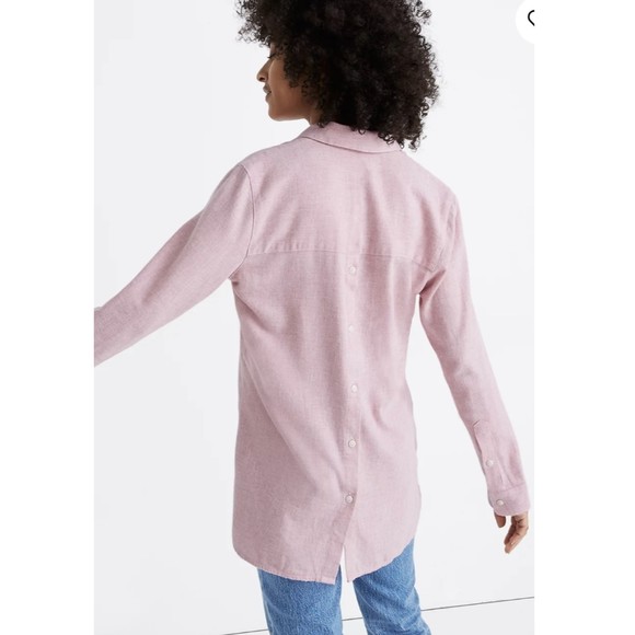 MADEWELL Ex-Boyfriend Button Back Pink Flannel Shirt - Picture 3 of 7